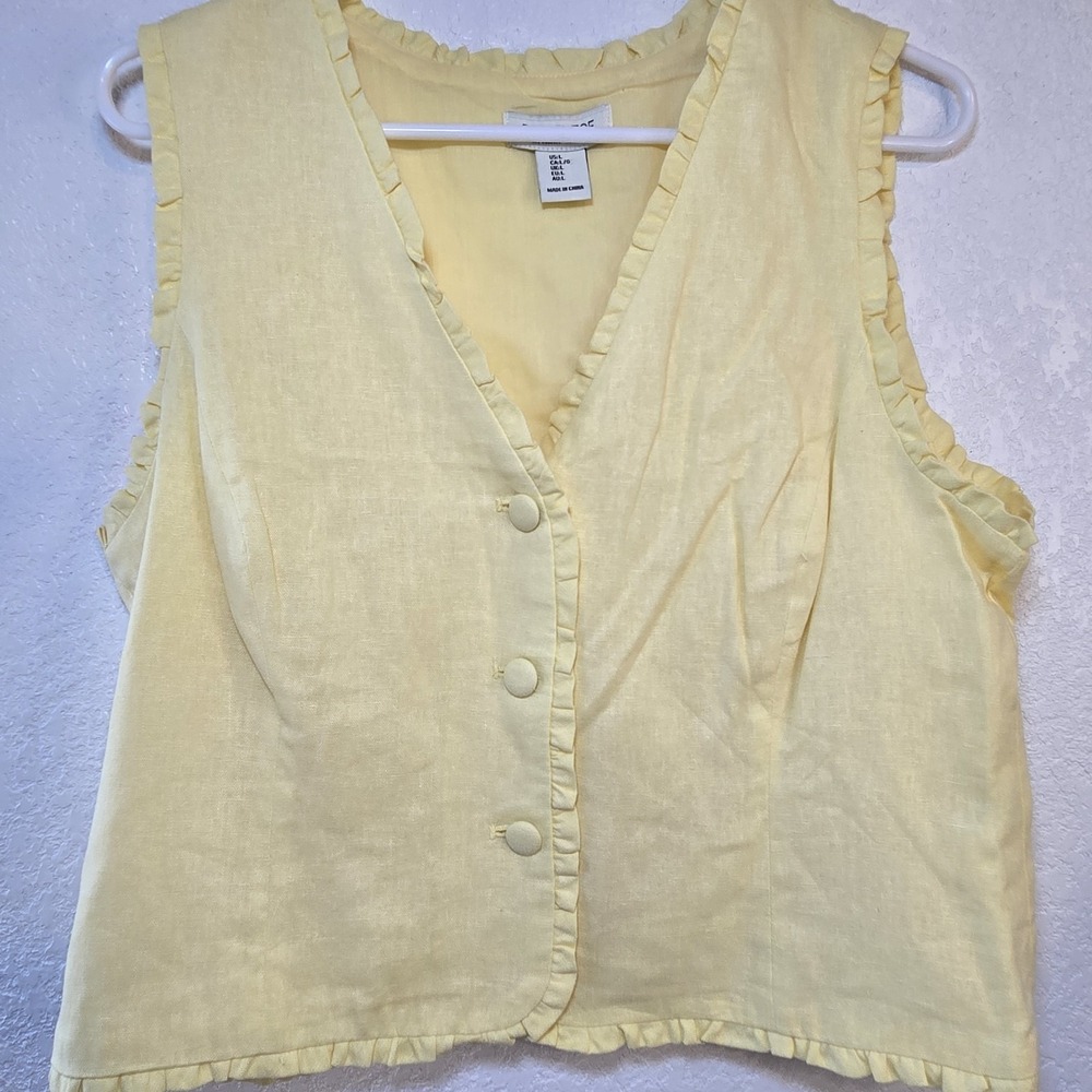 Rachel Zoe Women's Large Yellow Linen Blend Ruffle Trim Button Front Vest Top... - Picture 16 of 16